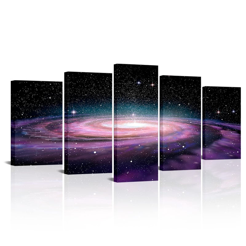 Visual Art Decor 5 piece Canvas Wall Art Starry Galaxy Universe Space Picture Prints Home Office Living Room Wall Decoration Framed Artwork for Walls (50inch width x 24inch height) - Image 1